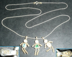 Rare Chaine Et 3 Pendentifs Personnages, En Argent Et Cristal De Swarovski - Necklaces/Chains
