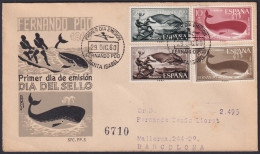 F-EX45737 FERNANDO POO SPAIN 1960 REG FDC FISHING WHALE FISH TO BARCELONA.  - Fernando Poo