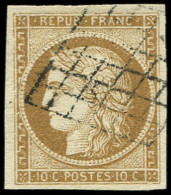 EMISSION DE 1849 - 1b   10c. Bistre-VERDATRE, Obl. GRILLE, TTB - 1849-1850 Ceres