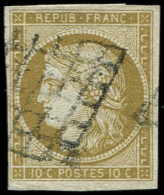 EMISSION DE 1849 - 1b   10c. Bistre-VERDATRE, Oblitéré GRILLE, TB - 1849-1850 Ceres