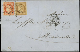 Let EMISSION DE 1849 - 1 Et 5, 10c. Et 40c. Obl. ETOILE S. LSC De Paris à MARSEILLE 29/12/52, TB. J Et C - 1849-1876: Periodo Clásico