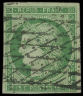 EMISSION DE 1849 - 2    15c. Vert, Obl. GRILLE SANS FIN, TB. Br - 1849-1850 Ceres