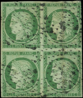 EMISSION DE 1849 - 2    15c. Vert, BLOC De 4 Obl. ETOILE, Pli Vertical Sur Les 2 Ex. De Droite, Sinon RRR, TB - 1849-1850 Cérès