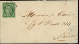 Let EMISSION DE 1849 - 2    15c. Vert, 3 Marges énormes, Obl. GRILLE S. LSC De Paris Pour Paris 21/3/51, TTB - 1849-1876: Klassieke Periode