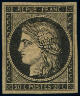 * EMISSION DE 1849 - 3b   20c. Noir Sur CHAMOIS, TB, Certif. Calves - 1849-1850 Ceres