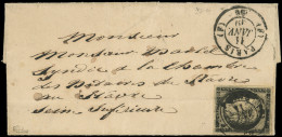 Let EMISSION DE 1849 - 3    20c. Noir Sur Jaune Obl. Càd (F) PARIS (F) 11 JANV 49 Répété à Côté S. LAC, Arr. LE HAVRE, R - 1849-1876: Klassik