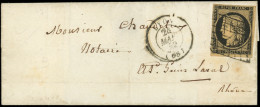 Let EMISSION DE 1849 - 3b   20c. Noir Sur CHAMOIS, Obl. GRILLE S. LSC, Càd T15 LYON 24/3/49, TB - 1849-1876: Periodo Clásico