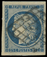 EMISSION DE 1849 - 4    25c. Bleu, Grandes Marges, Obl. GRILLE, TTB/Superbe - 1849-1850 Cérès