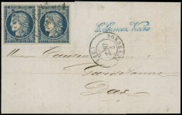 Let EMISSION DE 1849 - 4a   25c. Bleu Foncé, PAIRE Obl. PC 441 S. LAC, Càd T15 BORDEAUX 7/10/52, TTB - 1849-1876: Periodo Classico