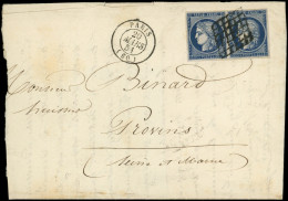 Let EMISSION DE 1849 - 4a   25c. Bleu Foncé, PAIRE Obl. GRILLE S. LAC, Càd T15 PARIS 20/3/51, Frappe Superbe - 1849-1876: Periodo Classico