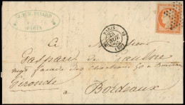 Let EMISSION DE 1849 - 5    40c. Orange, Obl. ETOILE S. LAC, Càd 3e PARIS 10 28/11/55, DOUBLE PORT Pour Bordeaux 29/11,  - 1849-1876: Periodo Classico