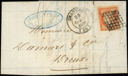 Let EMISSION DE 1849 - 5    40c. Orange, Filet Coupé Dans Un Angle, Obl. GRILLE S. LAC, Càd T14 GRANVILLE 25/(4)/50, B/T - 1849-1876: Periodo Classico