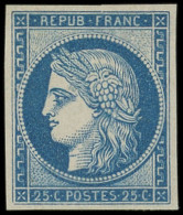 * EMISSION DE 1849 - R4d  25c. Bleu, REIMPRESSION, Ch. Légère, TB - 1849-1850 Cérès