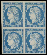 * EMISSION DE 1849 - R8f  20c. Bleu, REIMPRESSION, BLOC De 4, Un Ex. Petit Pelurage, Sinon TB - 1849-1850 Ceres