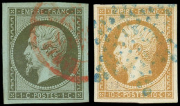 EMPIRE NON DENTELE - 11    1c. Vert-olive, Obl. Càd Rouge Des Imprimés Et N°13A 10c. Bistre T I Obl. ETOILE BLEUE, TB - 1853-1860 Napoleone III