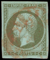 EMPIRE NON DENTELE - 11    1c. Vert-olive, Obl. Càd ROUGE, TB - 1853-1860 Napoleone III