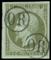 EMPIRE NON DENTELE - 11    1c. Vert-olive, Obl. OR, TB - 1853-1860 Napoleone III