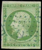 EMPIRE NON DENTELE - 12    5c. Vert, Obl. ANCRE BLEUE, Frappe Superbe. C - 1853-1860 Napoleone III