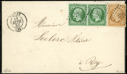 Let EMPIRE NON DENTELE - 12b   5c. Vert FONCE, PAIRE, N°13A 10c. Bistre T I Obl. PC 2738 S. LAC, Càd T15 ROUEN 19/9/57,  - 1849-1876: Periodo Classico