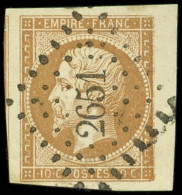 EMPIRE NON DENTELE - 13A  10c. Bistre, T I, Petit Bdf, Voisin à Gauche, Obl. PC 2651, Superbe - 1853-1860 Napoleone III
