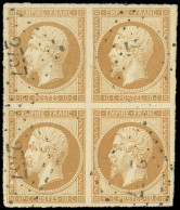 EMPIRE NON DENTELE - 13A  10c. Bistre, T I, BLOC De 4 Obl. PC 2757, TB. C - 1853-1860 Napoleone III