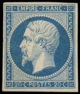 ** EMPIRE NON DENTELE - 14Aa 20c. Bleu Foncé, Infime Rousseur, Pli De Gomme, Aspect TB - 1853-1860 Napoleone III