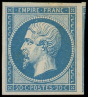 ** EMPIRE NON DENTELE - 14B  20c. Bleu, T II, Grandes Marges Avec Voisin, Très Belle G. D'origine Lég. Jaunie, TB - 1853-1860 Napoleone III