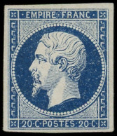 * EMPIRE NON DENTELE - 14Ab 20c. Bleu-noir, T I, Nuance Certifiée Calves, TB. C - 1853-1860 Napoléon III.