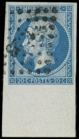 EMPIRE NON DENTELE - 14A  20c. Bleu, T I, Grand BORD De FEUILLE, Obl. PC 1(3)23, Superbe - 1853-1860 Napoléon III.