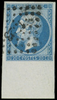 EMPIRE NON DENTELE - 14A  20c. Bleu, T I, Grand BORD De FEUILLE, Obl. PC 1(3)23, Superbe - 1853-1860 Napoleone III