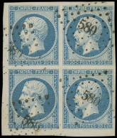 EMPIRE NON DENTELE - 14A  20c. Bleu, T I, BLOC De 4, Très Grandes Marges, Obl. PC 580, Superbe - 1849-1876: Periodo Classico