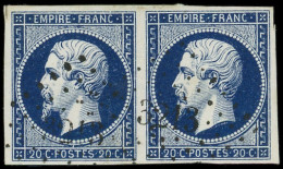 EMPIRE NON DENTELE - 14Ab 20c. Bleu-NOIR, T I, PAIRE Obl. PC 3213 De Ste MENEHOULD, TTB - 1853-1860 Napoleone III