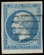 EMPIRE NON DENTELE - 14B  20c. Bleu, T II, Obl. 5 Barres Parallèles De LIVOURNE, TB - 1853-1860 Napoléon III