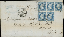 Let EMPIRE NON DENTELE - 14A  20c. Bleu, T I, BLOC De 5 Obl. ETOILE S. LAC, Càd PARIS 28/11/55, NOV à L'envers, 1 Ex. To - 1849-1876: Période Classique