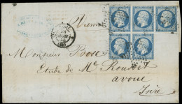 Let EMPIRE NON DENTELE - 14A  20c. Bleu, T I, BLOC De 5 Obl. ETOILE S. LAC, Càd PARIS 28/11/55, NOV à L'envers, 1 Ex. To - 1849-1876: Periodo Classico