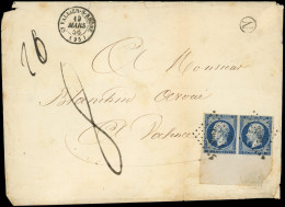 Let EMPIRE NON DENTELE - 14Aa 20c. Bleu Foncé, T I, PAIRE Bdf Obl. PC 3302 S. Env., Càd T15 St VALLIER-S-RHONE 19/3/56 E - 1849-1876: Periodo Classico