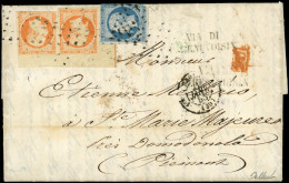 Let EMPIRE NON DENTELE - L16c 40c. Orange, PAIRE Cdf, Un Ex. Avec FILET D'ENCADREMENT, TB, L'autre Entamé + N°14A Défx O - 1849-1876: Periodo Classico