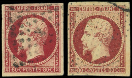 EMPIRE NON DENTELE - 17A  80c. Carmin, Nuance Vive Et N°17Ac 80c. Carmin Foncé Sur Paille, Obl., TB. S - 1853-1860 Napoleone III