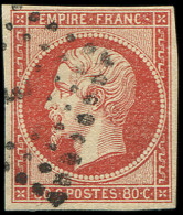 EMPIRE NON DENTELE - 17Ad 80c. VERMILLONNE, Obl. Los., Jolie Nuance, TB - 1853-1860 Napoléon III