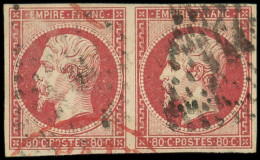 EMPIRE NON DENTELE - 17Ad 80c. VERMILLONNE, PAIRE Obl., Nuance Certifiée Calves, TB - 1853-1860 Napoleon III