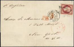 Let EMPIRE NON DENTELE - 17A  80c. Carmin, Obl. ETOILE S. LSC, Càd R. D'Enghien 1/11/57, Arr. NEW-YORK, TB - 1849-1876: Classic Period