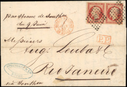 Let EMPIRE NON DENTELE - 17Ad 80c. VERMILLONNE, PAIRE Obl. PC 1495 S. LAC, Càd ROUGE BUREAU MARITIME LE HAVRE 8/6/57, Po - 1849-1876: Klassieke Periode