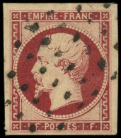 EMPIRE NON DENTELE - 18a   1f. Carmin Foncé, Obl. GROS POINTS, Pelurage, Aspect Superbe - 1853-1860 Napoleone III