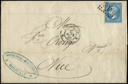 Let EMPIRE DENTELE - 22   20c. Bleu, Impression USEE, Filet Inférieur En Partie ABSENT, Obl. GC 2240 S. LAC, Càd Marseil - 1849-1876: Période Classique