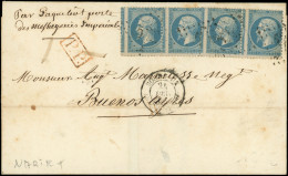 Let EMPIRE DENTELE - 22   20c. Bleu BANDE De 4 PIQUAGE à CHEVAL Obl. GC 532 S. LSC 24/12/63 Pour BUENOS AYRES, TB - 1849-1876: Période Classique