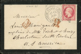 Let EMPIRE DENTELE - 24   80c. Rose, Obl. ETOILE 35 S. Env., Càd PARIS 15/7/( ), Taxe 9 Pour Les ETATS-UNIS, TB - 1849-1876: Classic Period