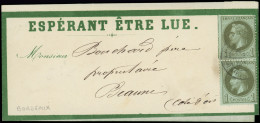 Let EMPIRE LAURE - 25    1c. Vert-bronze, PAIRE 1 Ex. Défx Obl. Càd T17 BORDEAUX 7/11/(71) Sur BANDE Pour BEAUNE, TB - 1849-1876: Periodo Clásico