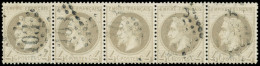 EMPIRE LAURE - 27B   4c. Gris, T II, BANDE De 5 Obl. GC, 1 Ex. Dc, Une BANDE De 4 TB - 1863-1870 Napoléon III Lauré