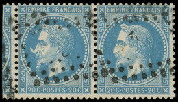 EMPIRE LAURE - 29Bb 20c. Bleu, T II, "A LA CORNE", Voisin à Gauche, Tenant à Normal, Obl., Superbe - 1863-1870 Napoleone III Con Gli Allori