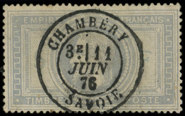 EMPIRE LAURE - 33    5f. Violet-gris, Obl. Càd T17 CHAMBERY 11/6/76, Réparé, Aspect TB - 1863-1870 Napoleon III With Laurels